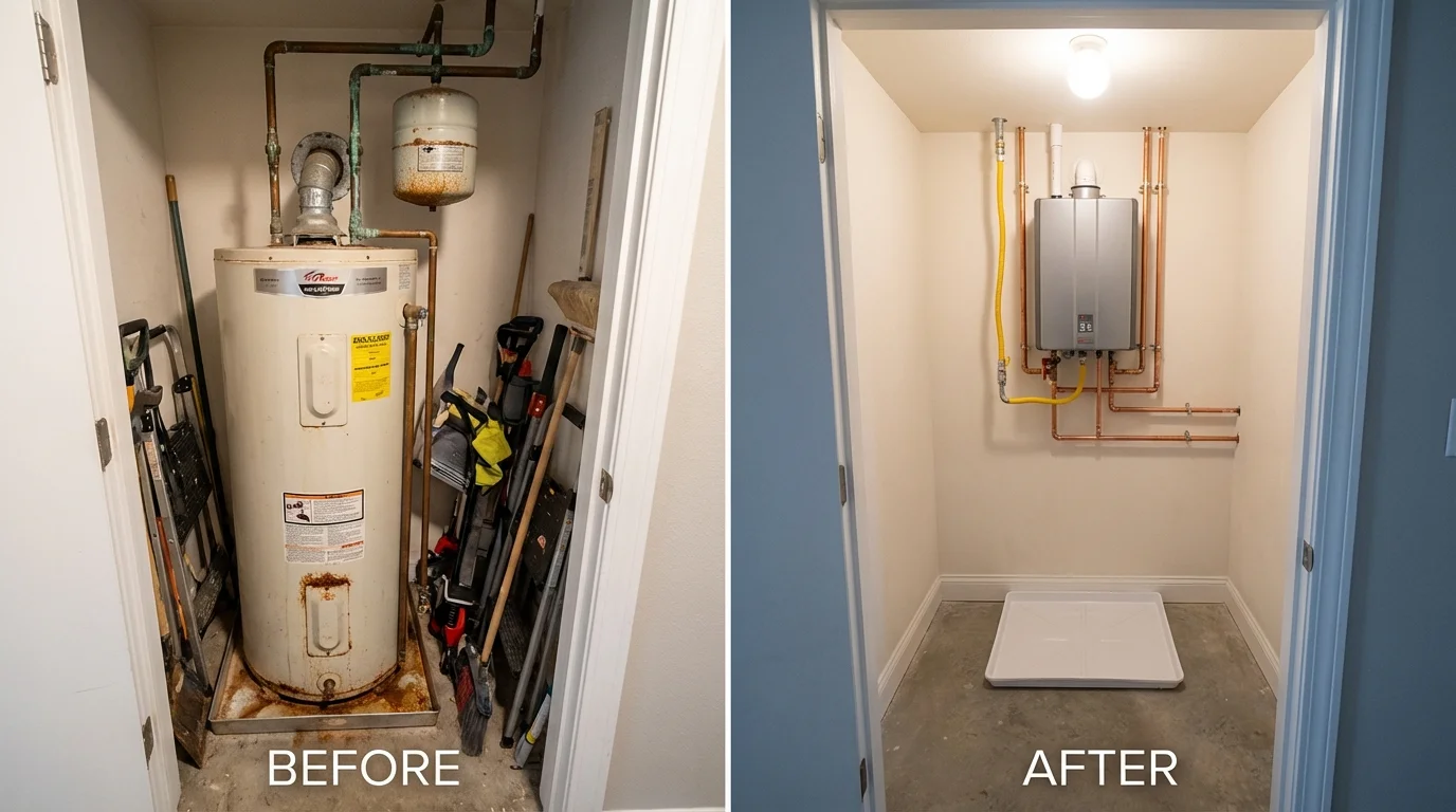 Tank water heater versus wall-mounted tankless unit comparison for Carlisle, AR homeowners