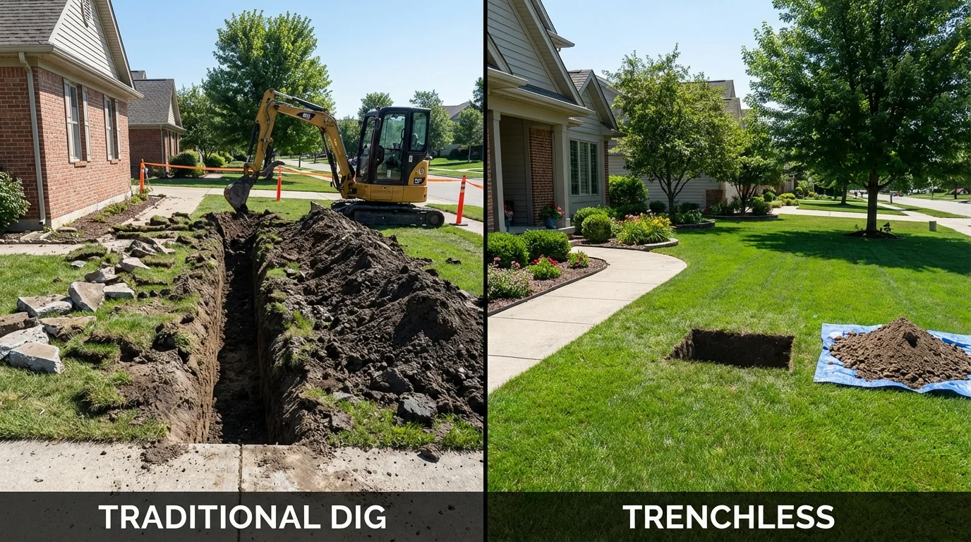 Trenchless sewer repair with minimal yard damage versus traditional excavation in Carlisle, AR